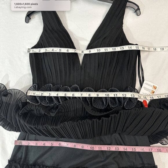 NWT $398 IEENA Mac Duggal [ 4 ] Rosette Ruffle Layered Rosette Dress Gown black‎ - Picture 3 of 14